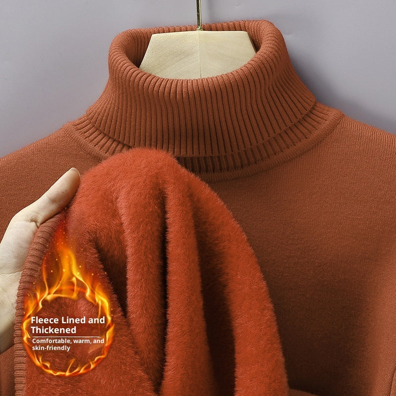 Men's Versatile Knitted Turtleneck Solid Color With Fur Sweater