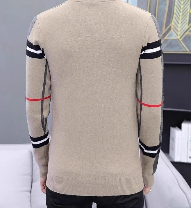 Slim-fit Contrast Colors Round Neck Base Knitwear Men's Sweater