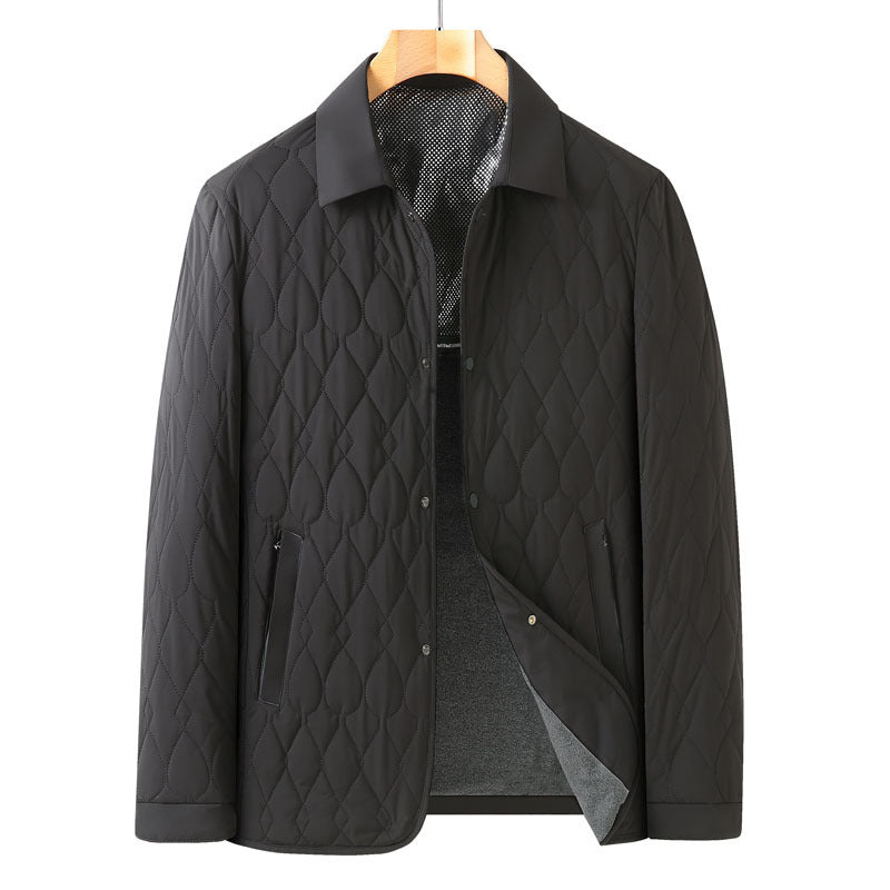 Men's Jacket Lightweight Business Diamond Lattice Shirt Autumn Winter Cotton-padded Coat