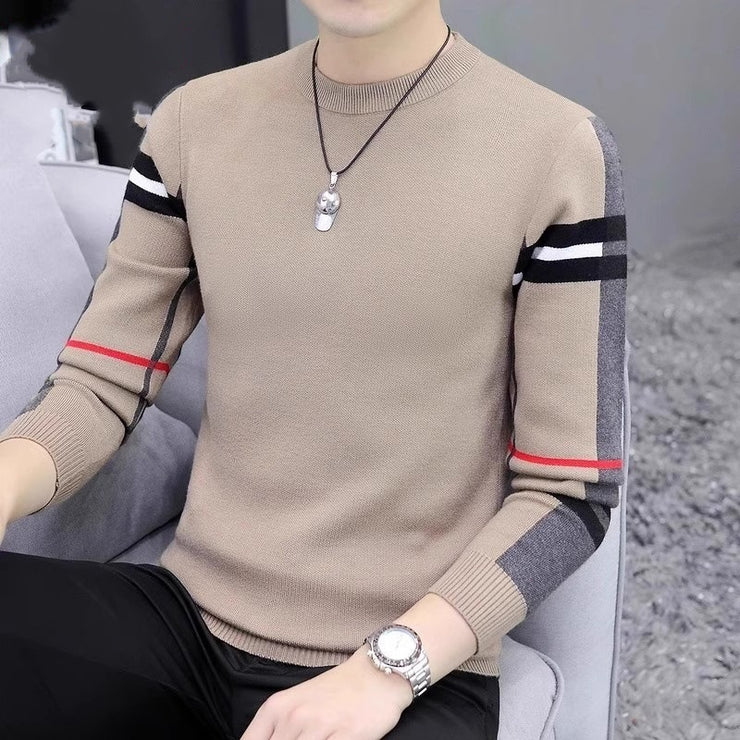 Slim-fit Contrast Colors Round Neck Base Knitwear Men's Sweater