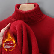 Men's Versatile Knitted Turtleneck Solid Color With Fur Sweater