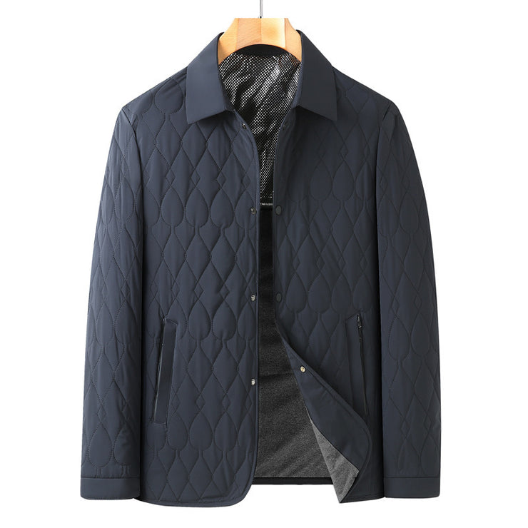 Men's Jacket Lightweight Business Diamond Lattice Shirt Autumn Winter Cotton-padded Coat