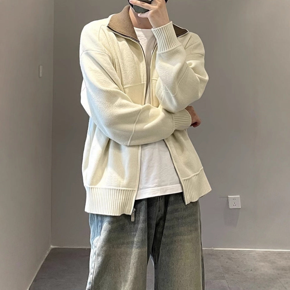 Barne Style Contrast Color Knitted Cardigan Sweater For Men