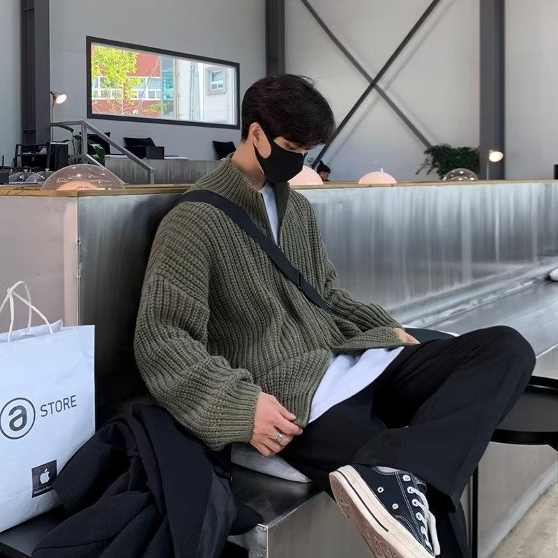 Half Turtleneck Men's Spring And Autumn All-matching Lazy Style Solid Color Sweater Coat