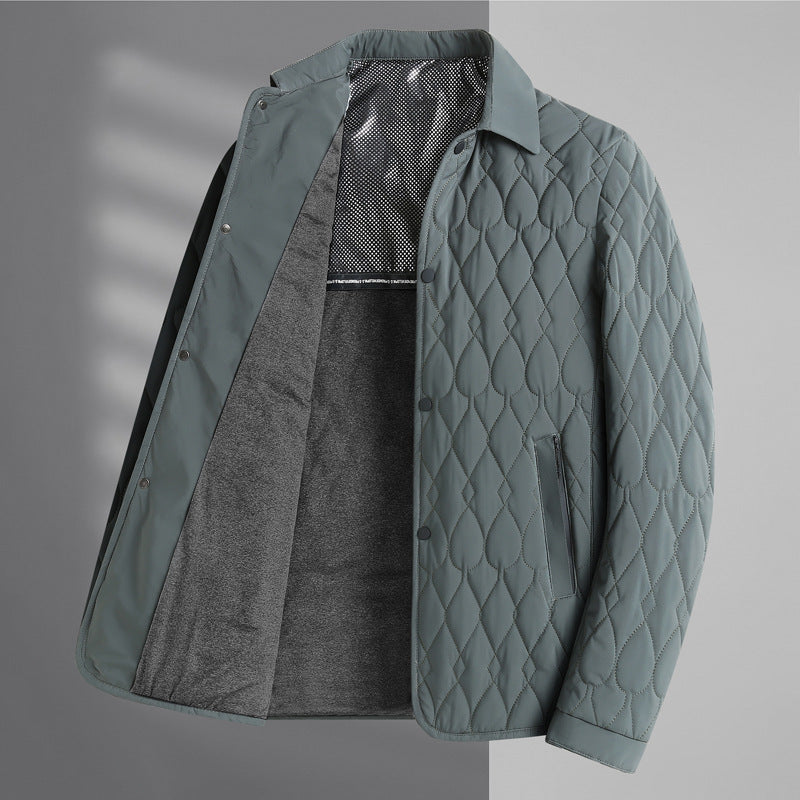 Men's Jacket Lightweight Business Diamond Lattice Shirt Autumn Winter Cotton-padded Coat