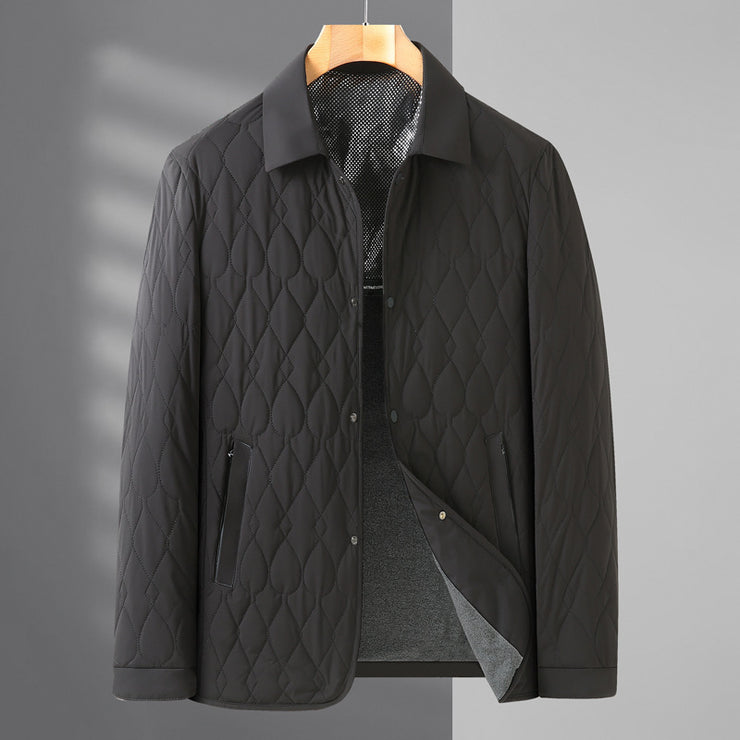 Men's Jacket Lightweight Business Diamond Lattice Shirt Autumn Winter Cotton-padded Coat