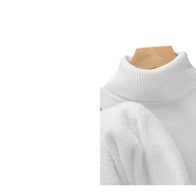 Men's Versatile Knitted Turtleneck Solid Color With Fur Sweater